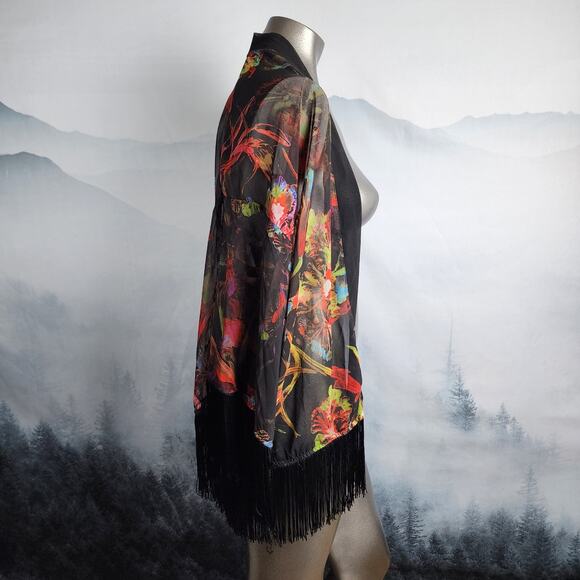 i Jeans by Buffalo Bennett Floral Fringe Open Boho Cardigan | Women's Medium - Picture 5 of 13